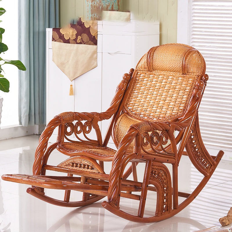 Traditional Rocking Chair Rattan Solid Color Spindle Backrest Indoor Rocking Chair