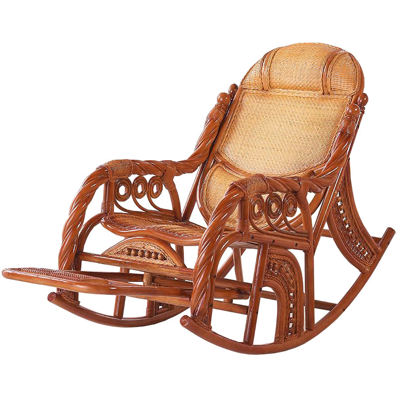 Traditional Rocking Chair Rattan Solid Color Spindle Backrest Indoor Rocking Chair