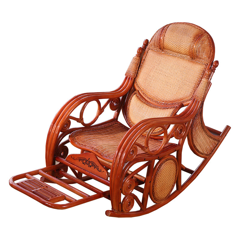 Traditional Rocking Chair Rattan Solid Color Spindle Backrest Indoor Rocking Chair