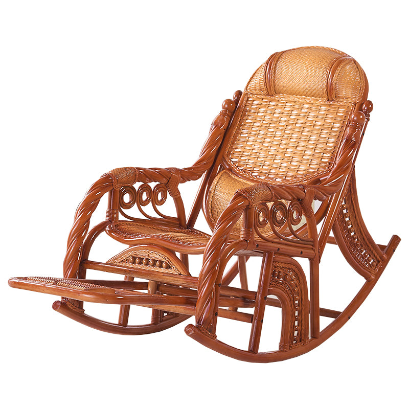 Traditional Rocking Chair Rattan Solid Color Spindle Backrest Indoor Rocking Chair
