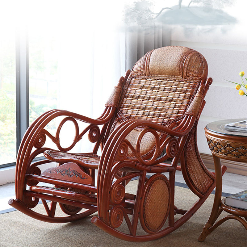 Traditional Rocking Chair Rattan Solid Color Spindle Backrest Indoor Rocking Chair