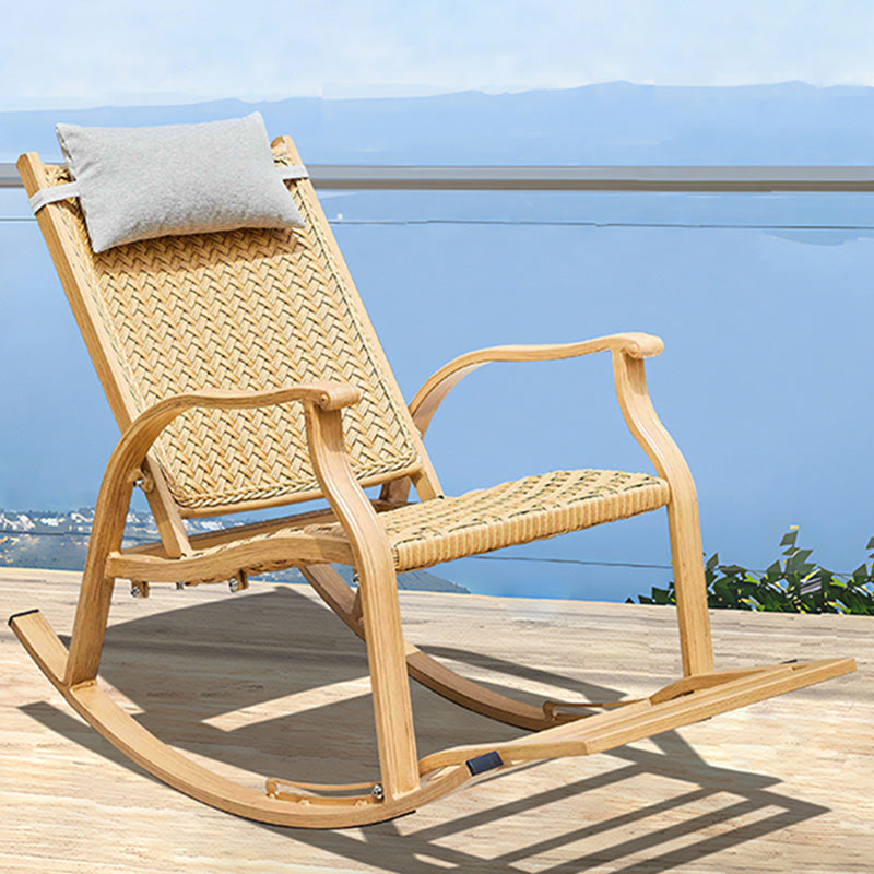 Traditional Rocking Chair Wicker Metal Frame Trapezoidal Back Indoor Rocking Chair