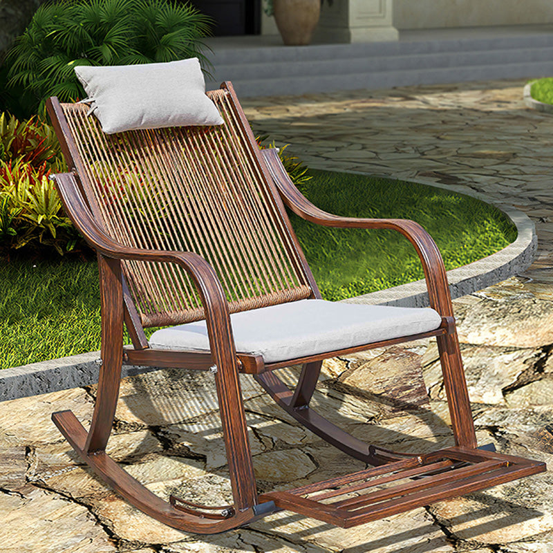 Traditional Rocking Chair Wicker Metal Frame Trapezoidal Back Indoor Rocking Chair