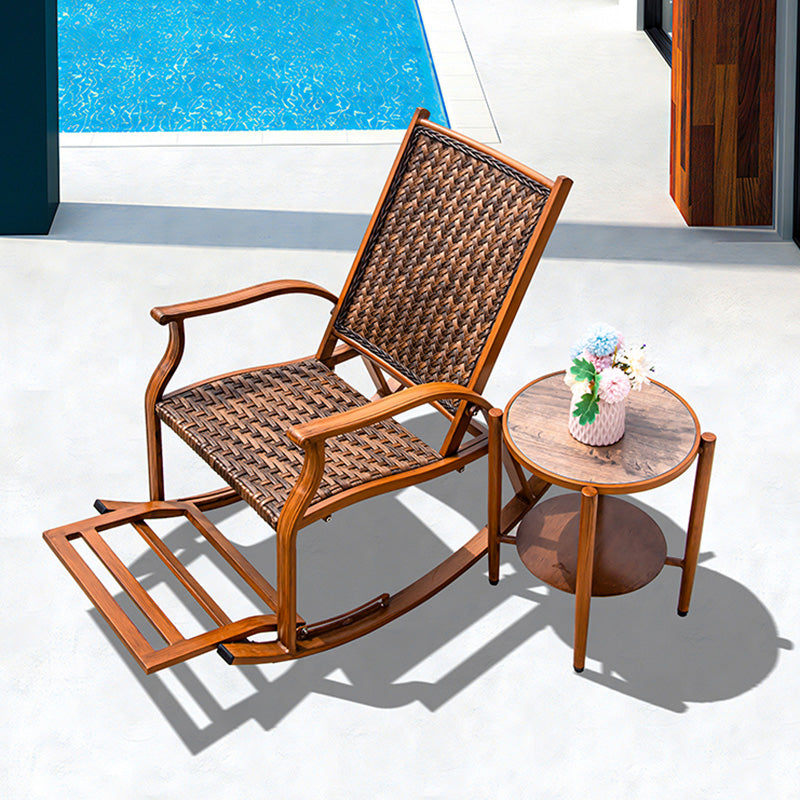 Traditional Rocking Chair Wicker Metal Frame Trapezoidal Back Indoor Rocking Chair