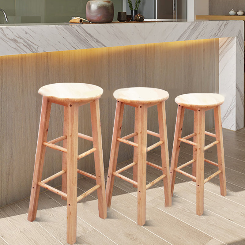 Modern Armless Wooden Counter Stool Oak Wood High Stool with 4 Legs