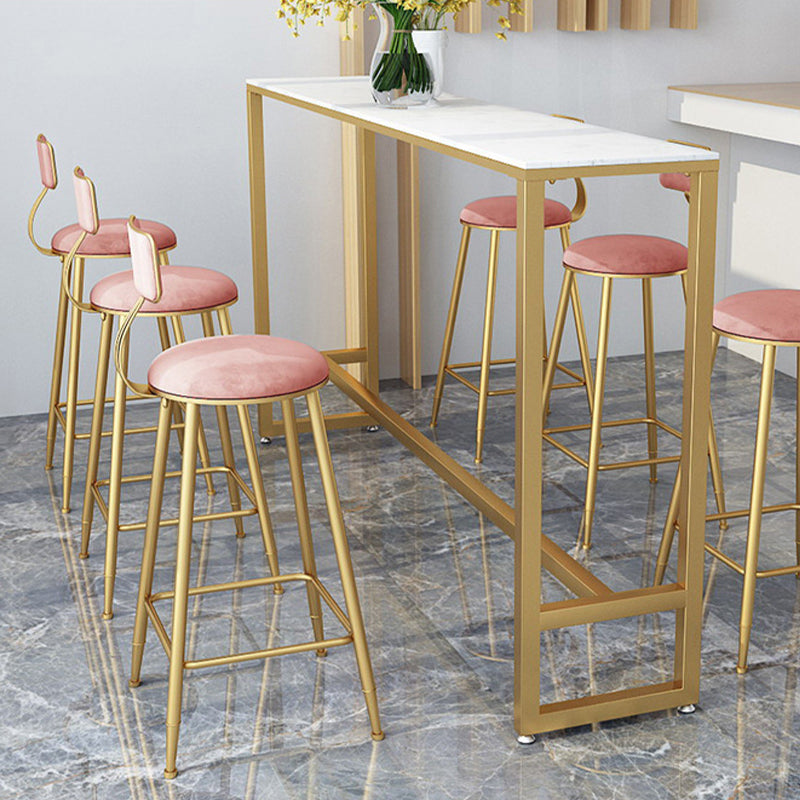 Glam Style Counter Stool Upholstered Low Back Bar Stool with Gold Frame
