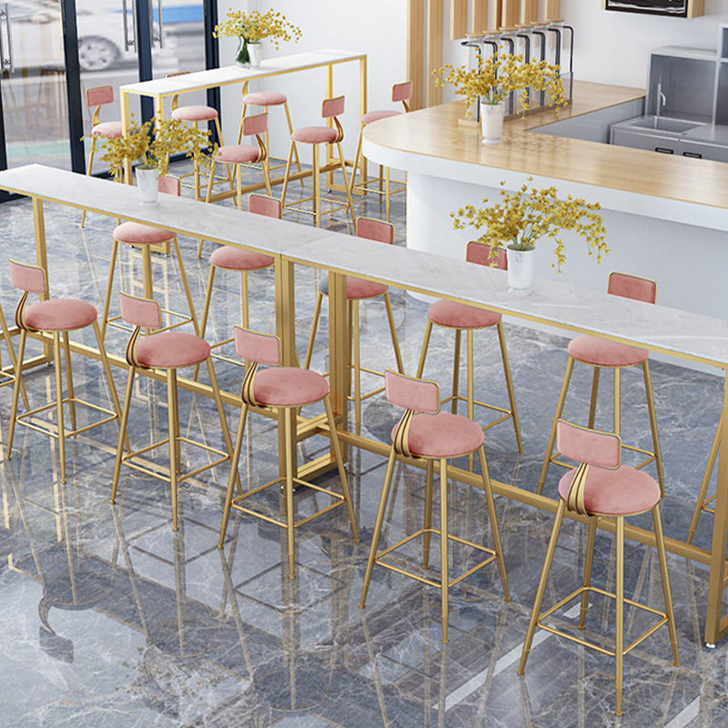 Glam Style Counter Stool Upholstered Low Back Bar Stool with Gold Frame