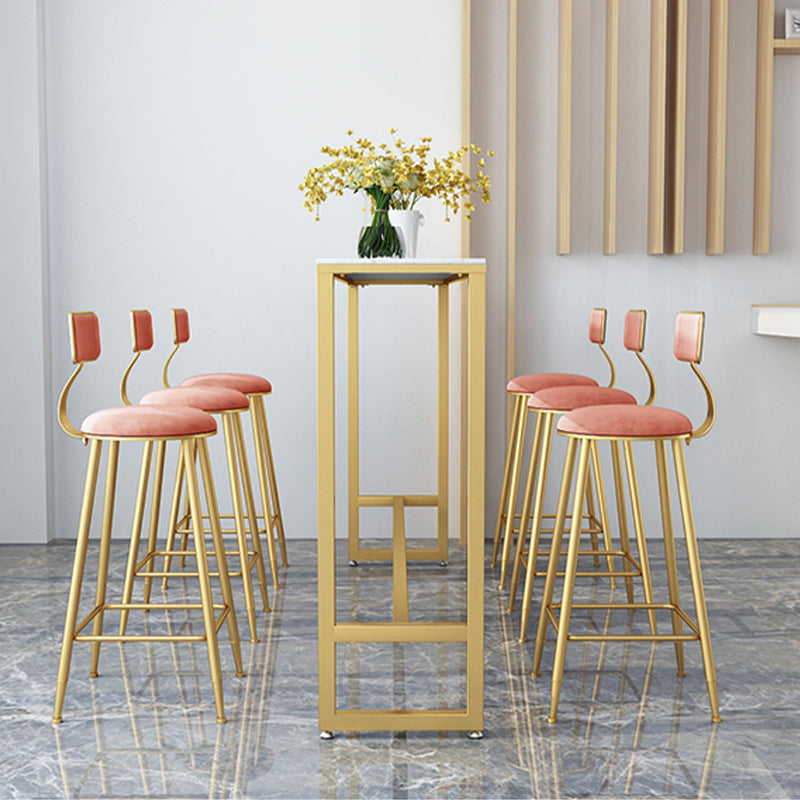 Glam Style Counter Stool Upholstered Low Back Bar Stool with Gold Frame