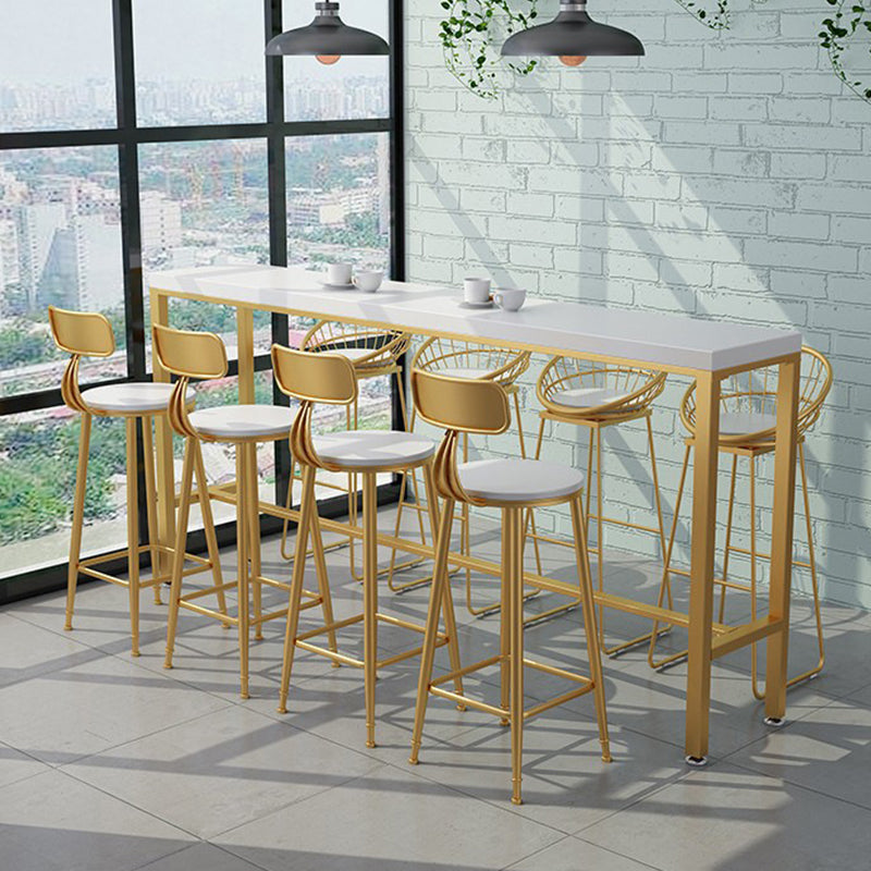 Glam Style Counter Stool Upholstered Low Back Bar Stool with Gold Frame