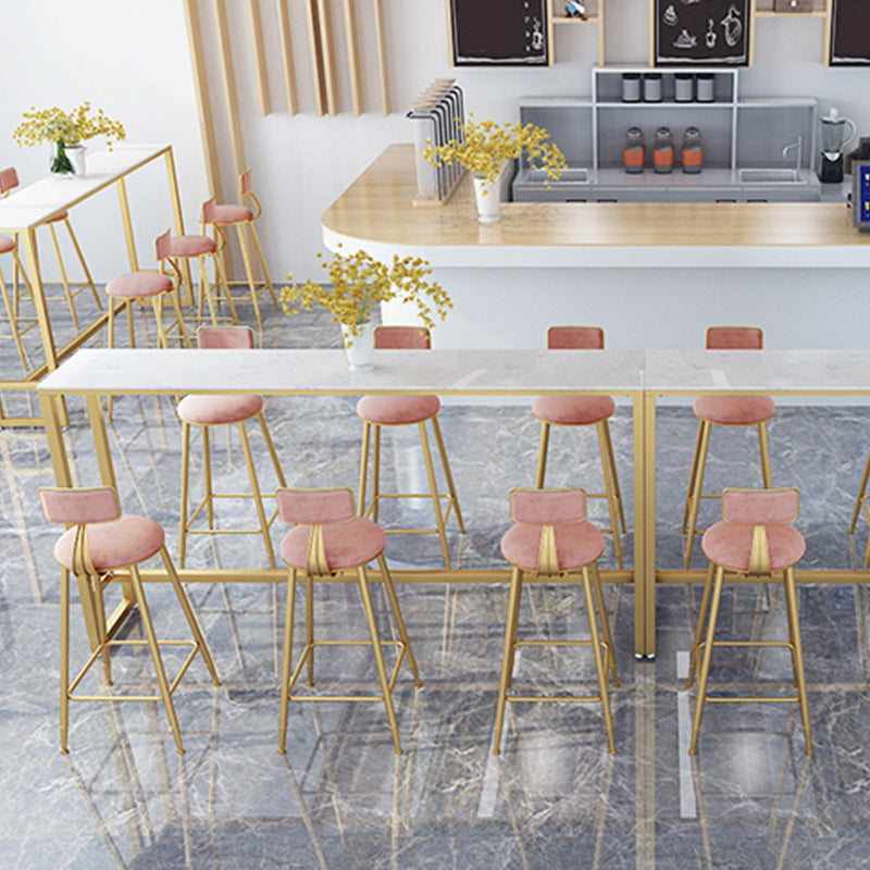 Glam Style Counter Stool Upholstered Low Back Bar Stool with Gold Frame