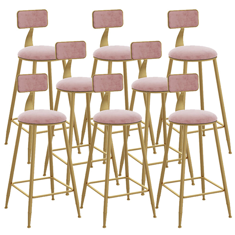 Glam Style Counter Stool Upholstered Low Back Bar Stool with Gold Frame