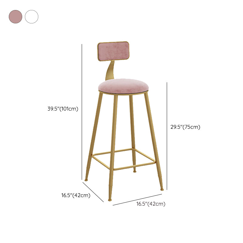 Glam Style Counter Stool Upholstered Low Back Bar Stool with Gold Frame