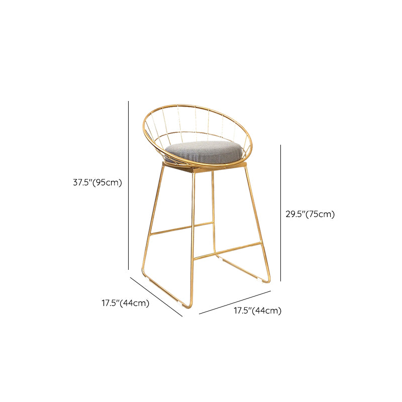 Glam Style Counter Stool Upholstered Low Back Bar Stool with Gold Frame
