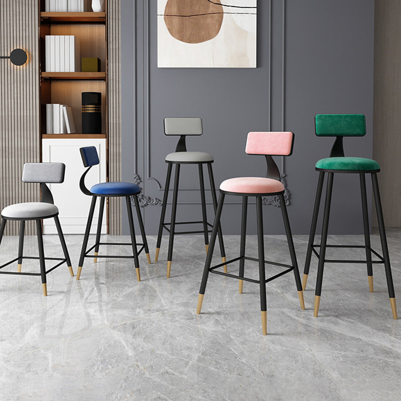 Contemporary Style Barstool Round Low Back Bar Stool with Metal Legs