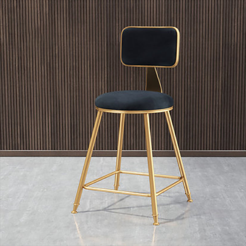 Glam Round Upholstered Counter Stool Low Back Stool with Gold Frame