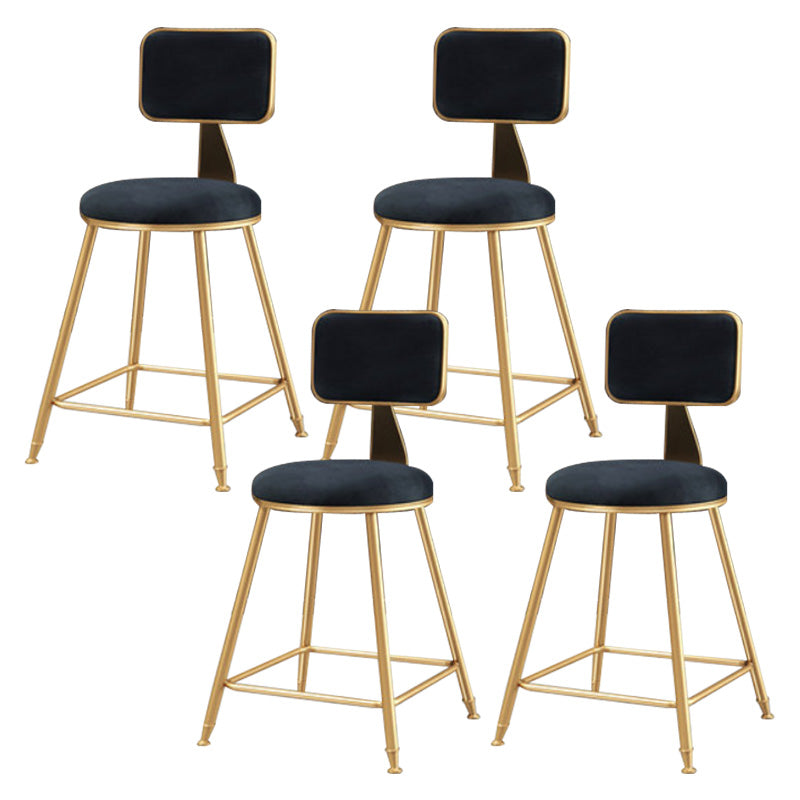 Glam Round Upholstered Counter Stool Low Back Stool with Gold Frame