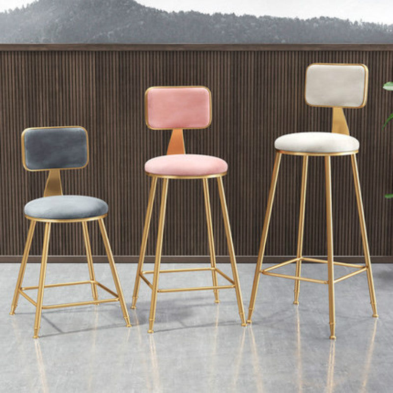 Glam Round Upholstered Counter Stool Low Back Stool with Gold Frame