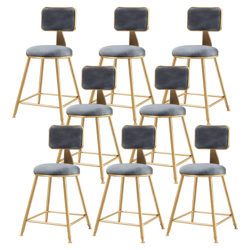 Glam Round Upholstered Counter Stool Low Back Stool with Gold Frame