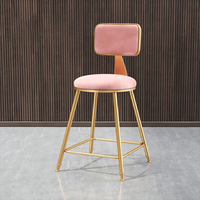 Glam Round Upholstered Counter Stool Low Back Stool with Gold Frame