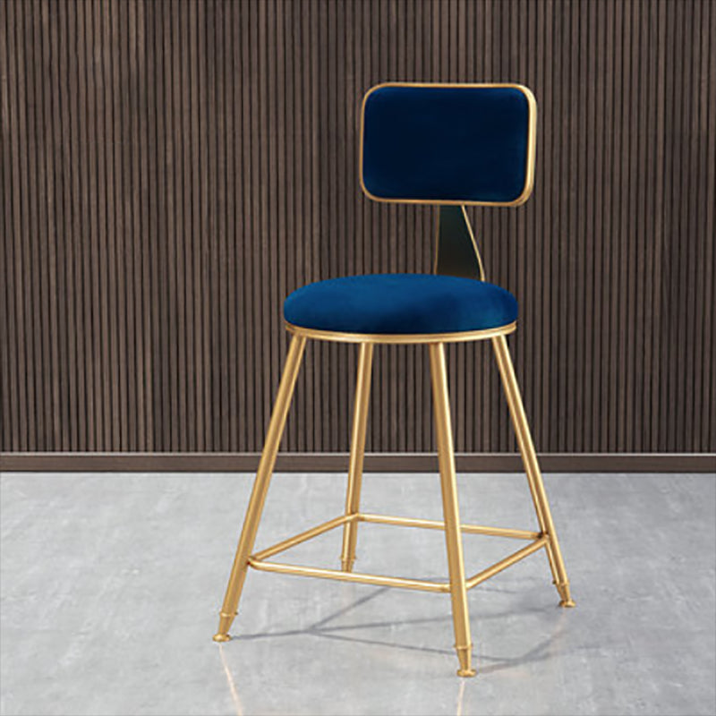 Glam Round Upholstered Counter Stool Low Back Stool with Gold Frame