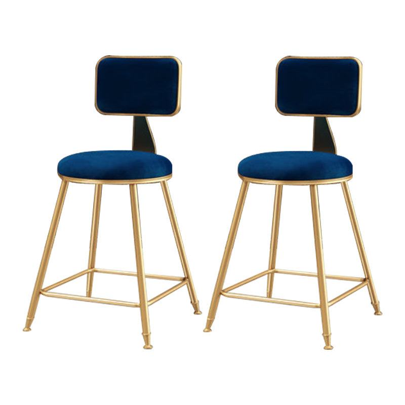 Glam Round Upholstered Counter Stool Low Back Stool with Gold Frame