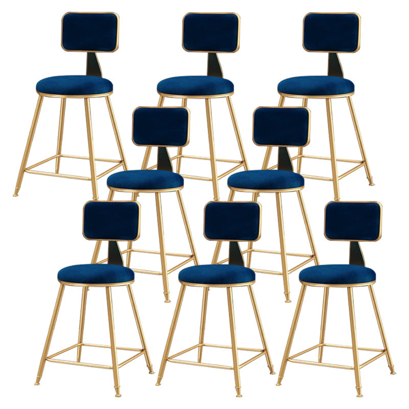 Glam Round Upholstered Counter Stool Low Back Stool with Gold Frame