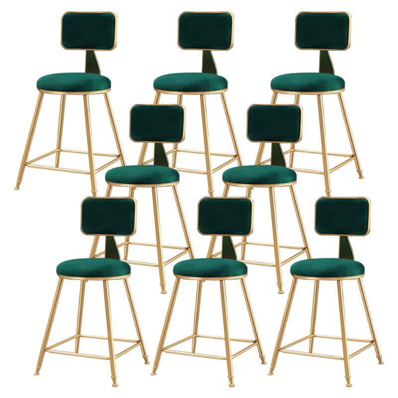 Glam Round Upholstered Counter Stool Low Back Stool with Gold Frame