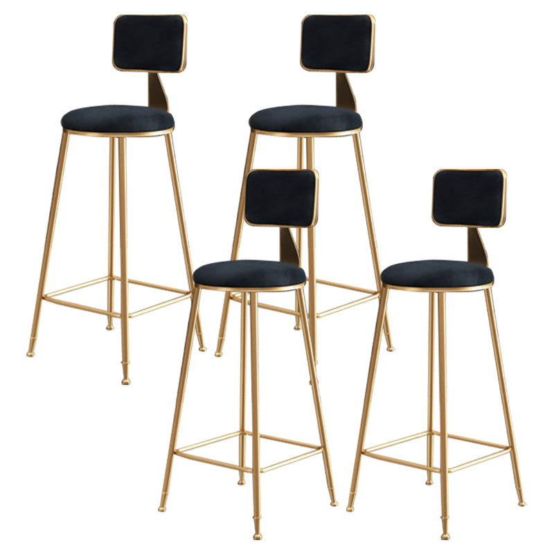 Glam Round Upholstered Counter Stool Low Back Stool with Gold Frame