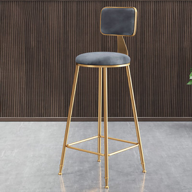 Glam Round Upholstered Counter Stool Low Back Stool with Gold Frame