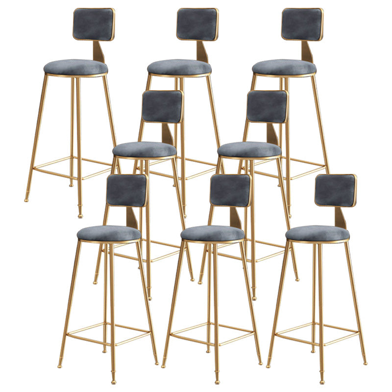 Glam Round Upholstered Counter Stool Low Back Stool with Gold Frame