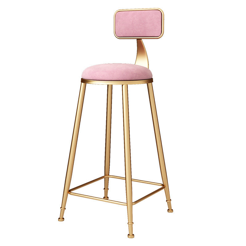 Glam Round Upholstered Counter Stool Low Back Stool with Gold Frame
