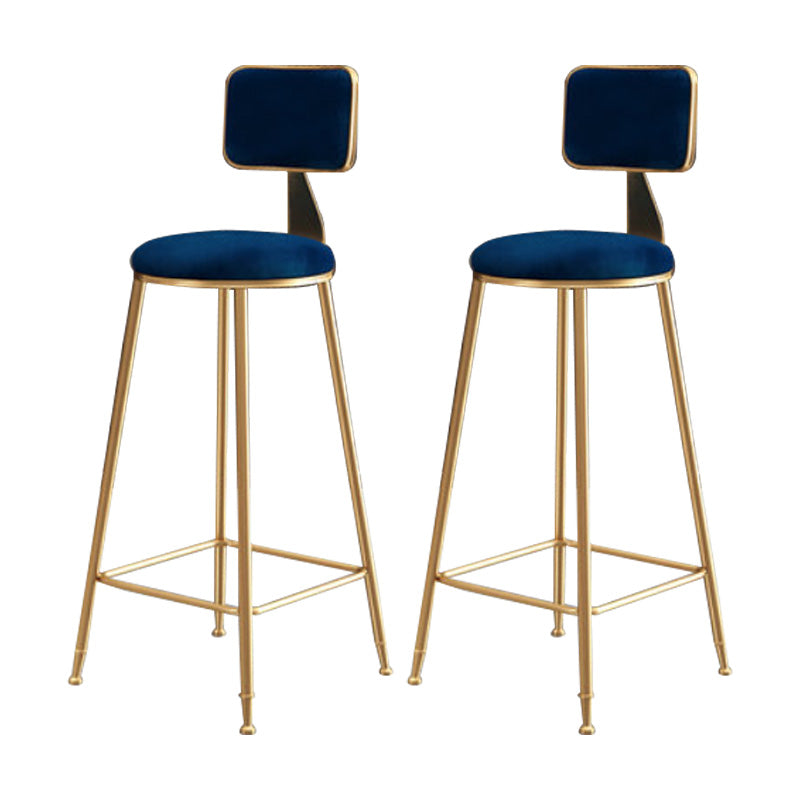 Glam Round Upholstered Counter Stool Low Back Stool with Gold Frame