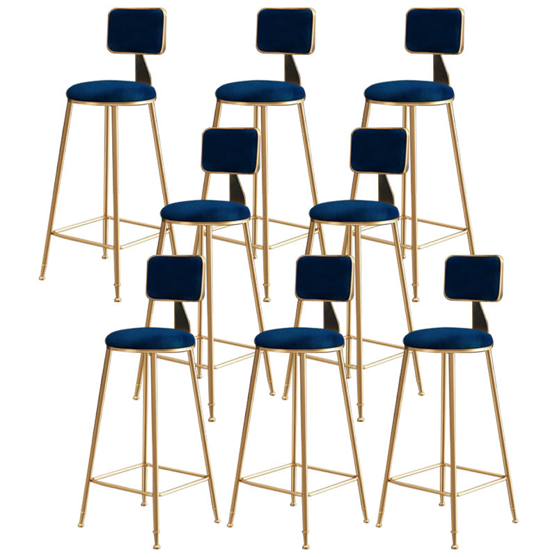 Glam Round Upholstered Counter Stool Low Back Stool with Gold Frame