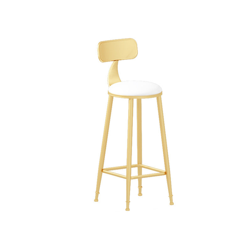 Glam Style Round Barstool Armless Low Back Bar Stool with Metal Base