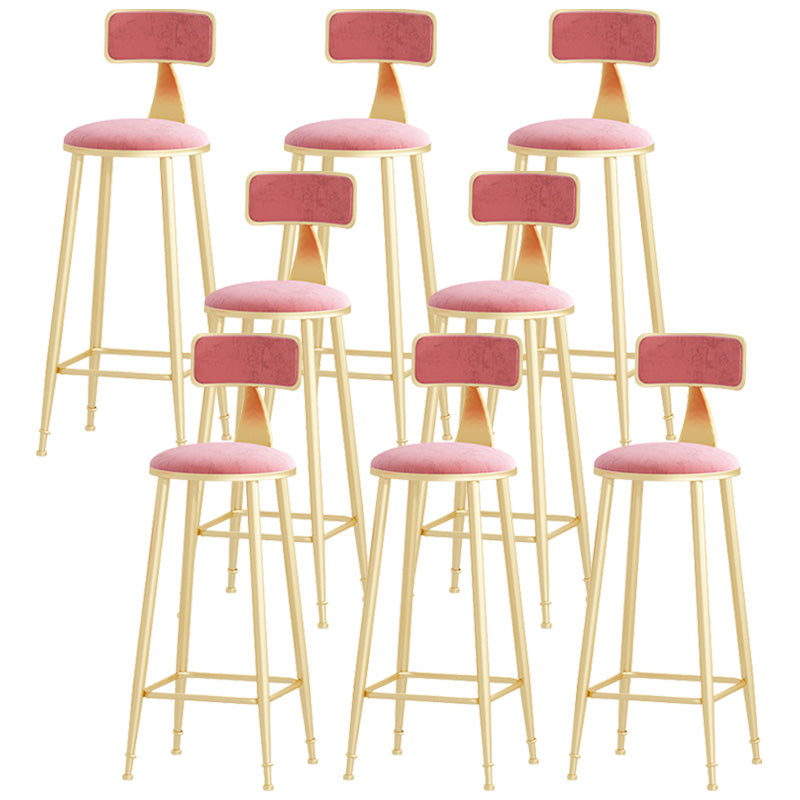 Glam Style Round Barstool Armless Low Back Bar Stool with Metal Base