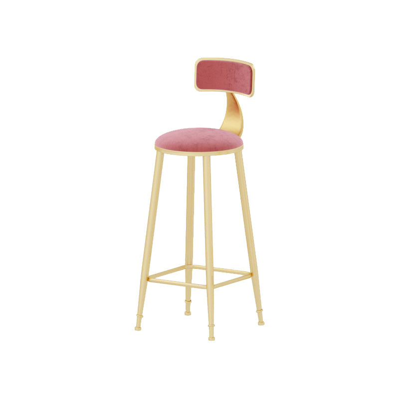Glam Style Round Barstool Armless Low Back Bar Stool with Metal Base