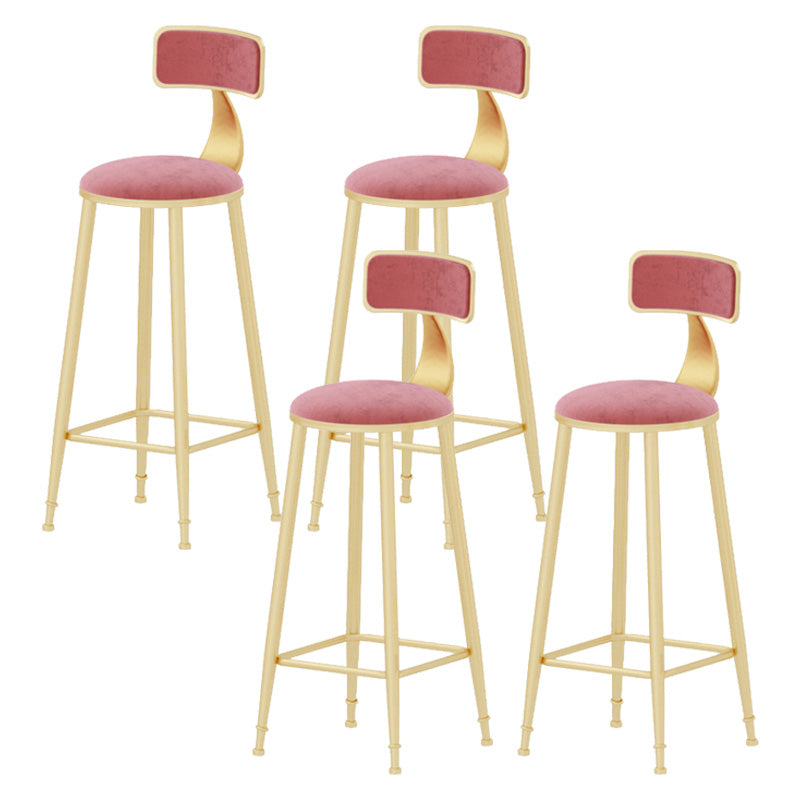 Glam Style Round Barstool Armless Low Back Bar Stool with Metal Base