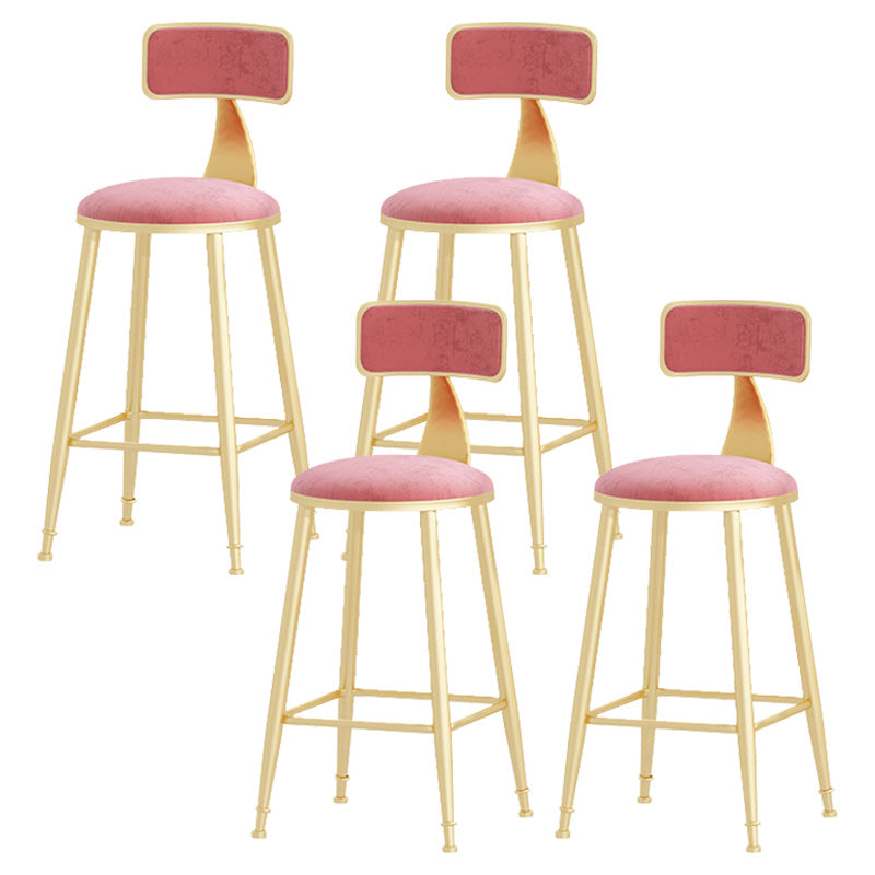 Glam Style Round Barstool Armless Low Back Bar Stool with Metal Base