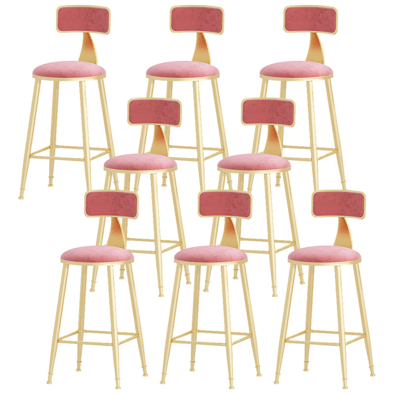 Glam Style Round Barstool Armless Low Back Bar Stool with Metal Base
