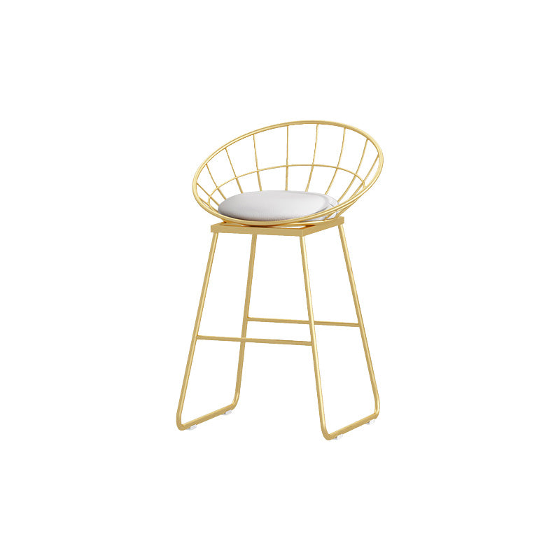 Glam Style Round Barstool Armless Low Back Bar Stool with Metal Base