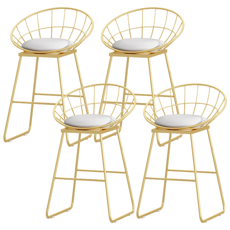 Glam Style Round Barstool Armless Low Back Bar Stool with Metal Base