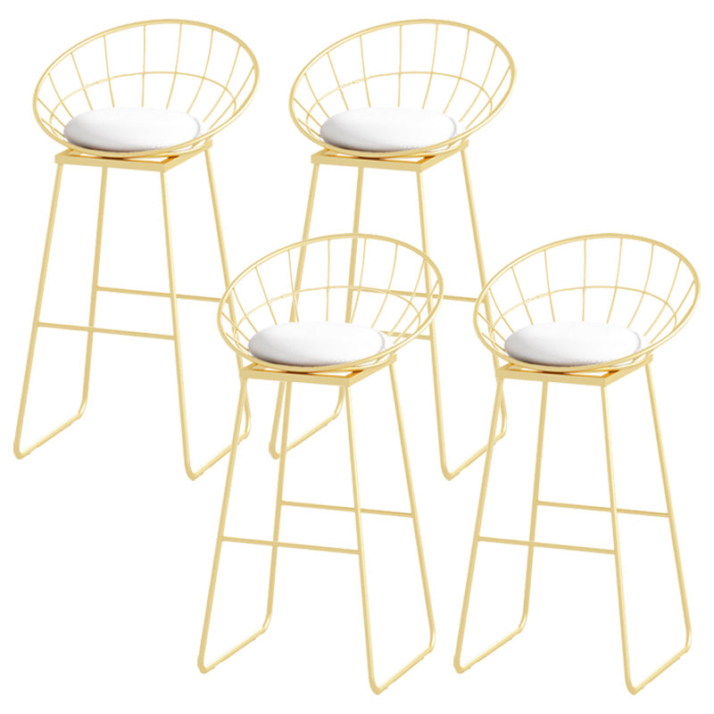 Glam Style Round Barstool Armless Low Back Bar Stool with Metal Base