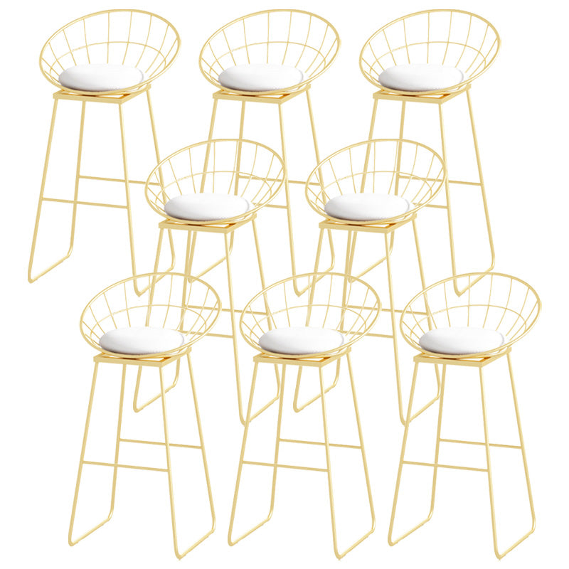 Glam Style Round Barstool Armless Low Back Bar Stool with Metal Base