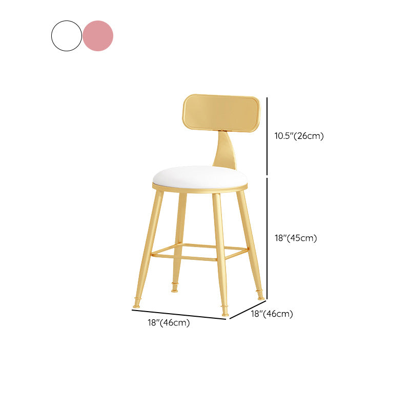Glam Style Round Barstool Armless Low Back Bar Stool with Metal Base