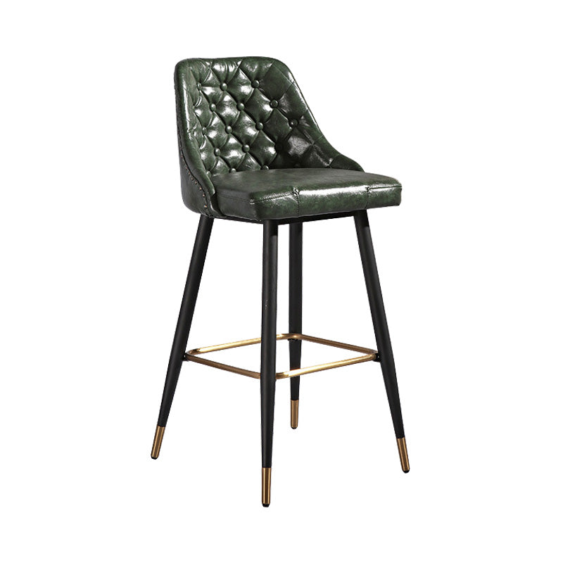 Glam Style Faux Leather Barstool Armless Low Back Bar Stool with Metal Legs
