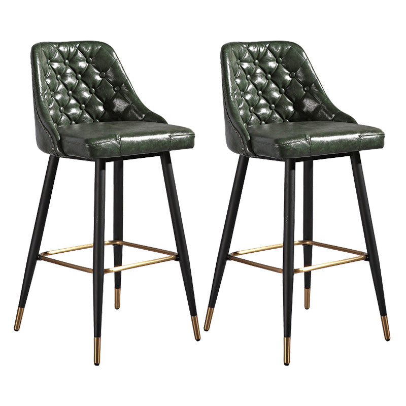 Glam Style Faux Leather Barstool Armless Low Back Bar Stool with Metal Legs