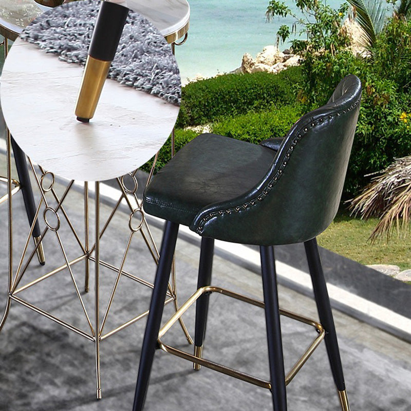Glam Style Faux Leather Barstool Armless Low Back Bar Stool with Metal Legs