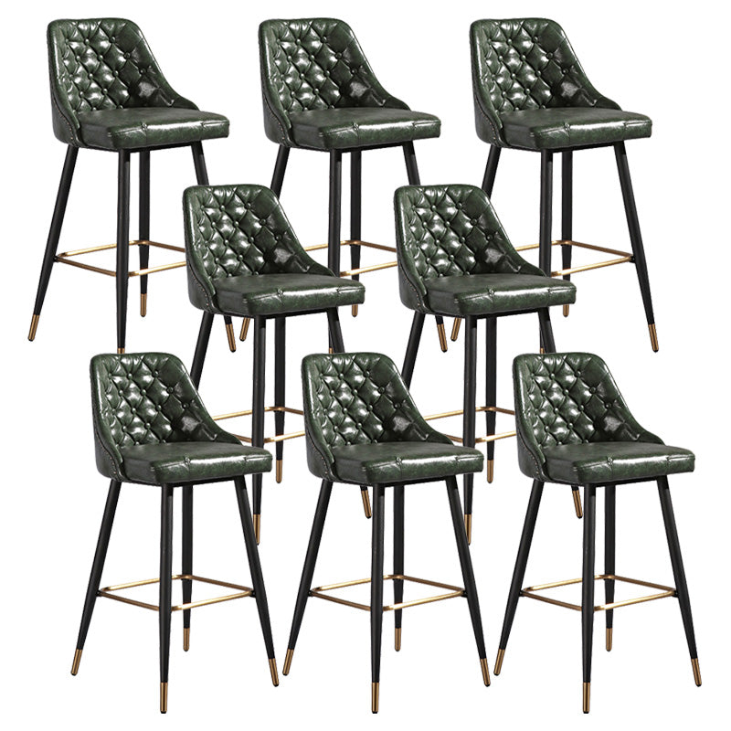 Glam Style Faux Leather Barstool Armless Low Back Bar Stool with Metal Legs