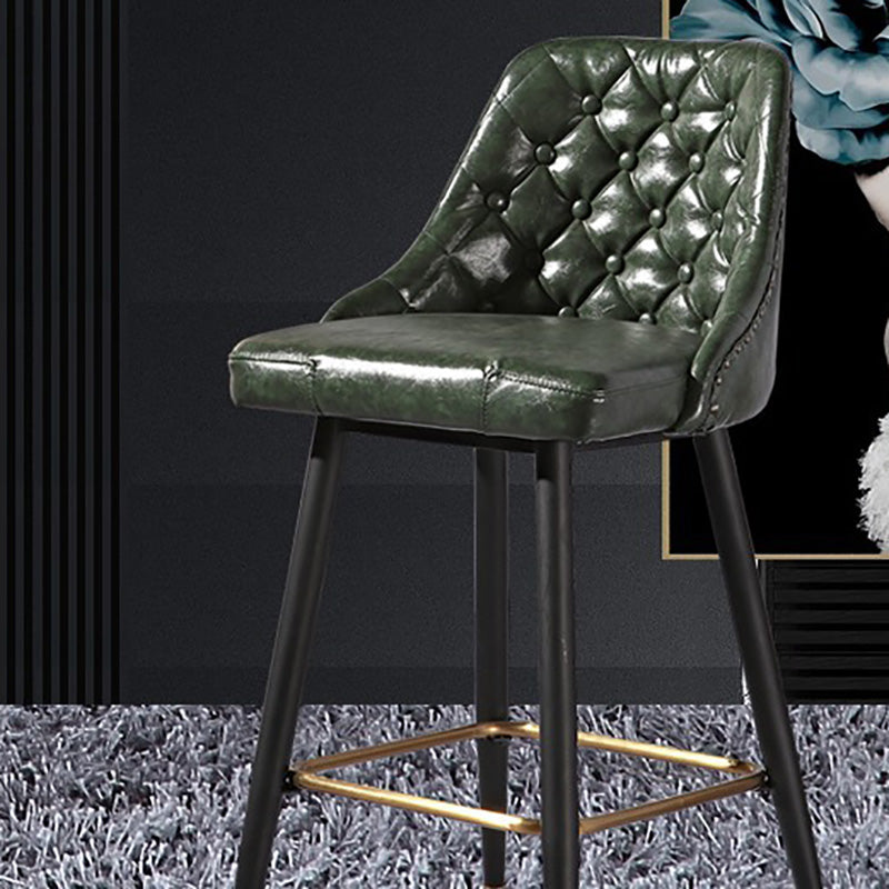 Glam Style Faux Leather Barstool Armless Low Back Bar Stool with Metal Legs