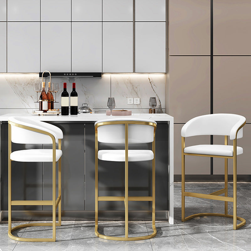 Glam Style Faux Leather Barstool Low Back Bar Stool with Gold Frame